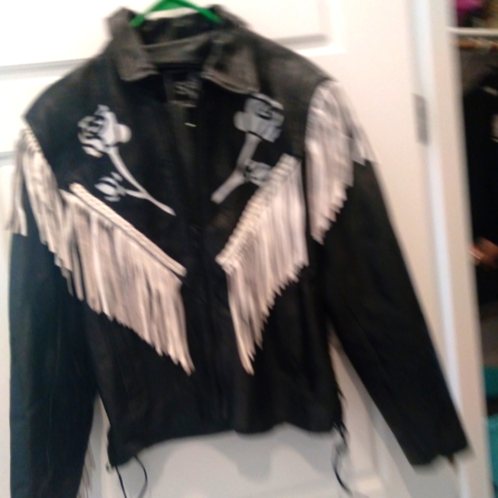 Black Leather Fringe Jacket